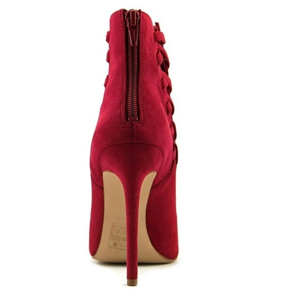 ♥️ NEW! Aldo Tuxedo Women Pointed Toe Canvas Red Ankle Boot ♥️ - Picture 7 of 11